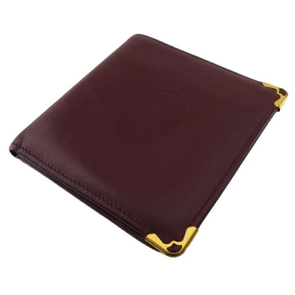 CARTIER Bi -fold Wallet Mastrin Bordeaux Leather Authentic - Picture 4 of 11